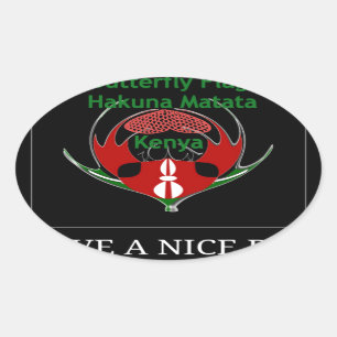 Kenyan Shield Design: Butterfly Flag. Oval Sticker