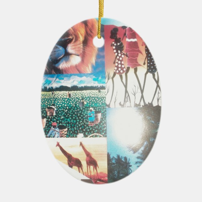 Kenyan Tapestry: Wildlife, Culture,& Coastal Beach Ceramic Tree Decoration (Front)