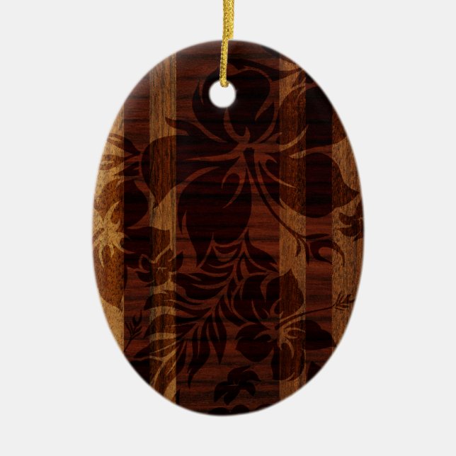 Keokea Beach Faux Wood Surfboard Ceramic Tree Decoration (Front)