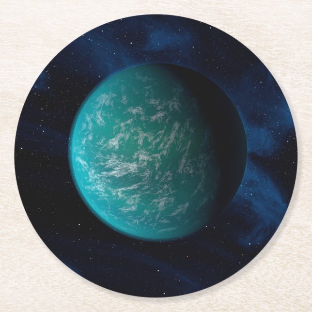 Kepler 22b, An Extrasolar Planet. Round Paper Coaster (Front)