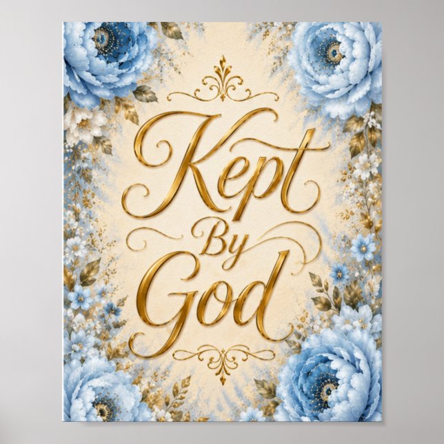 Kept By God Blue & White Floral Wall Art (Front)