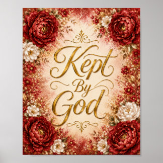 Kept By God Red & White Floral Wall Art