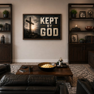 Kept By God (with Cross) Horizontal Poster