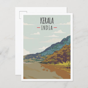 Kerala India Art Vintage Travel Illustration Postcard