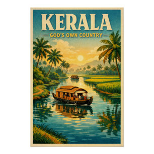 Kerala, India, in a classic retro travel Poster