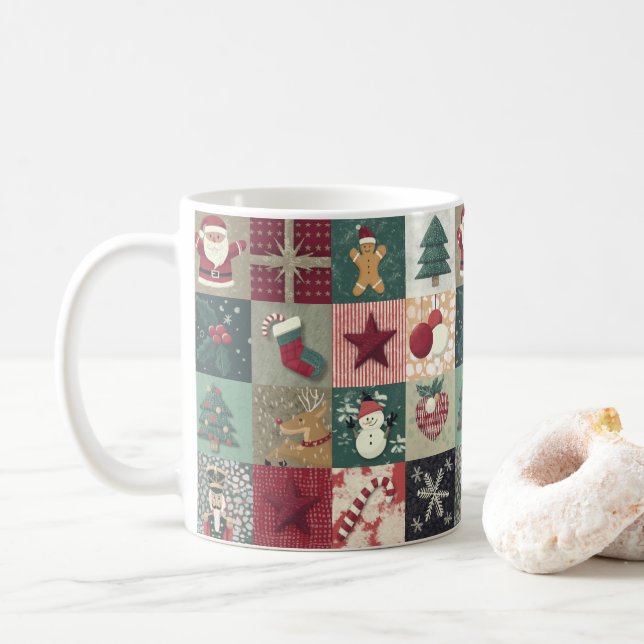 Keramische mok met kerstpatchworkthema coffee mug (With Donut)