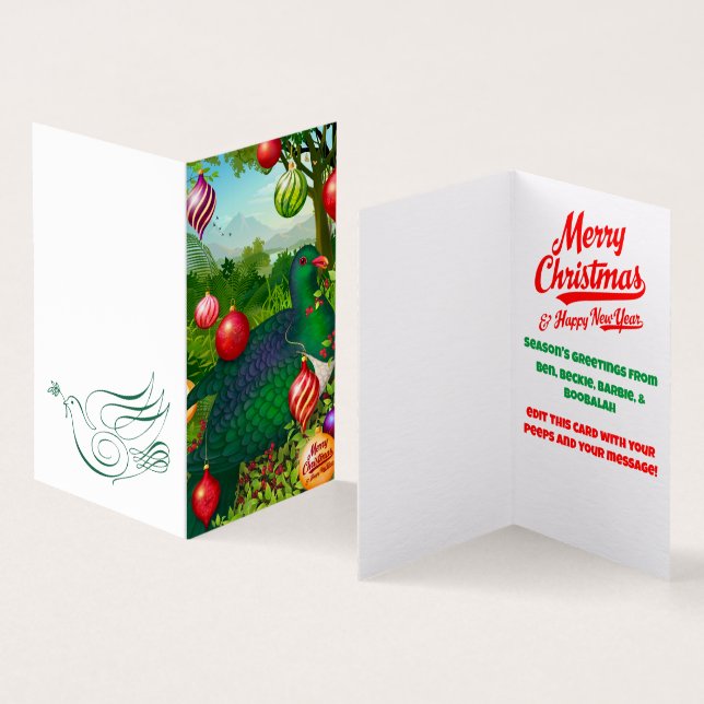 Kereru with Ornaments Christmas Card (Inside and Outside)