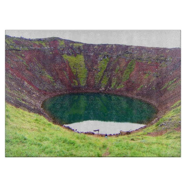 Kerid Crater view glass cutting board (Front)