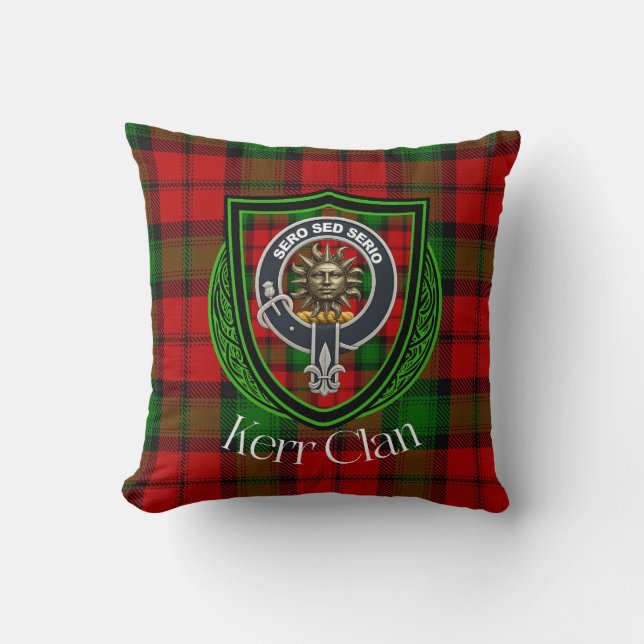Kerr Scottish Clan Tartan & Crest Cushion (Front)