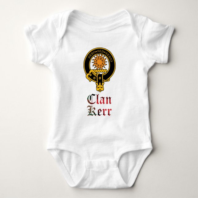 Kerr scottish crest and tartan clan name baby bodysuit (Front)