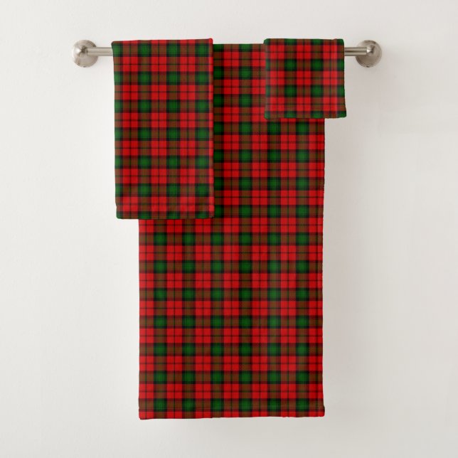 Kerr tartan red green plaid bath towel set (Insitu)