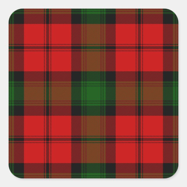 Kerr tartan red green plaid square sticker (Front)