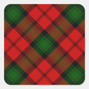 Kerr tartan red green plaid square sticker