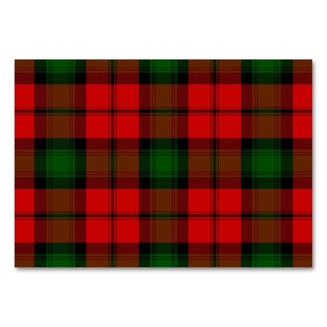 Kerr tartan red green plaid table number (Front)