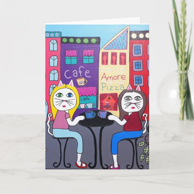 Kerri Ambrosino Art Greeting Card Cats Cafe (Front)