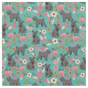 kerry blue terrier dog vintage florals turquoise fabric