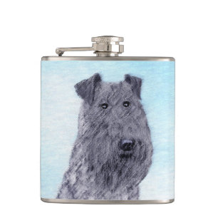 Kerry Blue Terrier Painting Cute Original Dog Art Hip Flask