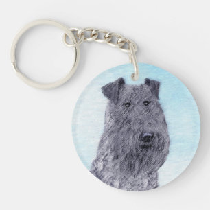 Kerry Blue Terrier Painting Cute Original Dog Art Key Ring