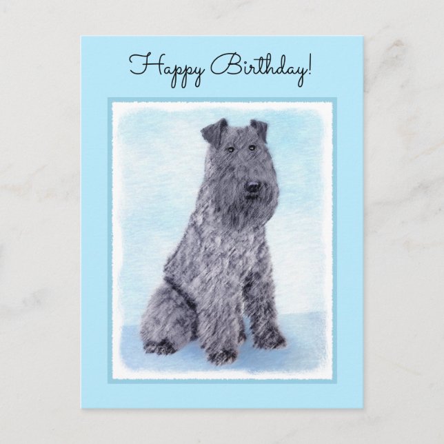 Kerry Blue Terrier Painting Cute Original Dog Art Postcard (Front)