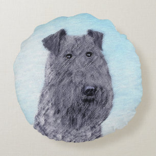 Kerry Blue Terrier Painting Cute Original Dog Art Round Cushion