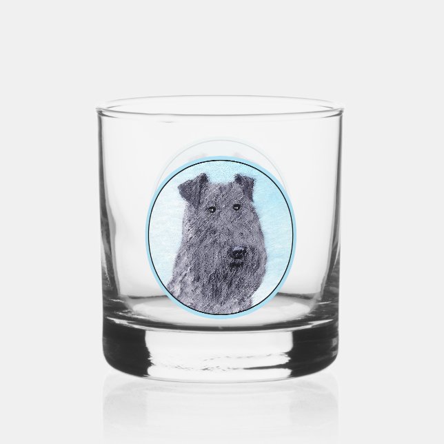 Kerry Blue Terrier Painting Cute Original Dog Art Whiskey Glass (Front)