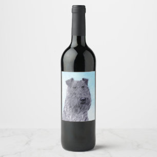 Kerry Blue Terrier Painting Cute Original Dog Art Wine Label