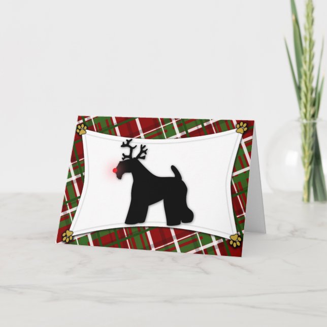 Kerry Blue Terrier Reindeer Christmas Card (Front)