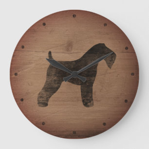 Kerry Blue Terrier Silhouette Rustic Large Clock