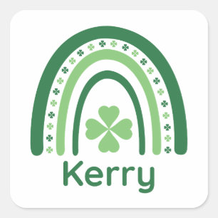 Kerry Name Clover Boho Rainbow Square Sticker