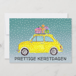 Kerstdagen Dutch Christmas yellow Fiat 500 Holiday Card
