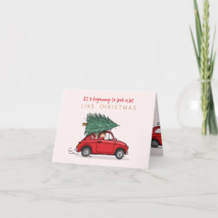 Kerstkaart Fiat 500 rood met kerstboom Card