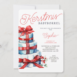 Kerstmis Luiertaart Rood Blauw Babyborrel  Invitation