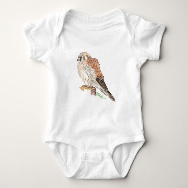 Kestrel Sparrow Hawk, Watercolor Bird Baby Bodysuit (Front)