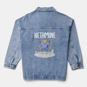 Ketamine Skiing Jumping Bear White  Denim Jacket