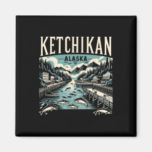 Ketchikan Alaska Ak Vintage Graphic Salmon Capital Magnet