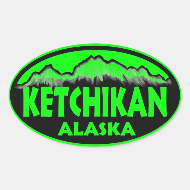 Ketchikan Alaska green oval stickers (Front)