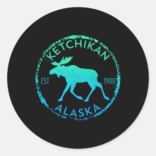 Ketchikan Alaska Moose Gradient Distressed Classic Round Sticker (Front)