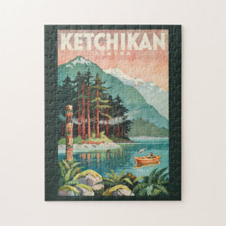 Ketchikan Alaska River Illustration Travel Art Jigsaw Puzzle