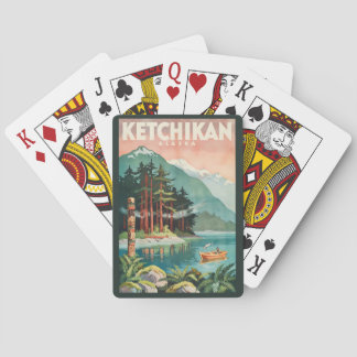Ketchikan Alaska River Illustration Travel Art Playing Cards