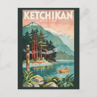 Ketchikan Alaska River Illustration Travel Art Postcard