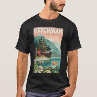 Ketchikan Alaska River Illustration Travel Art T-Shirt