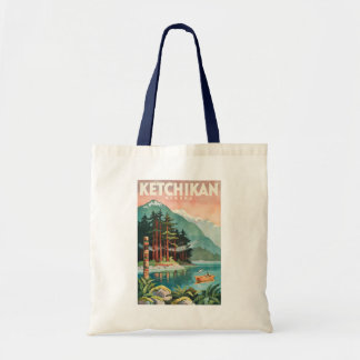 Ketchikan Alaska River Illustration Travel Art Tote Bag