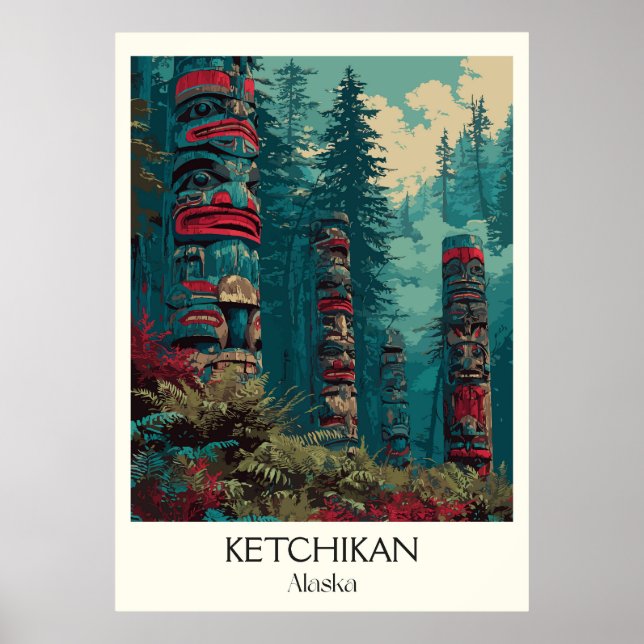 Ketchikan Alaska Totem Poles Forest Poster (Front)