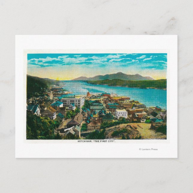 Ketchikan, Alaska Town View - The First City Postcard (Front)