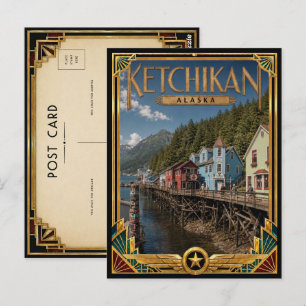 Ketchikan Alaska Vintage Art Deco Golden Age Postcard