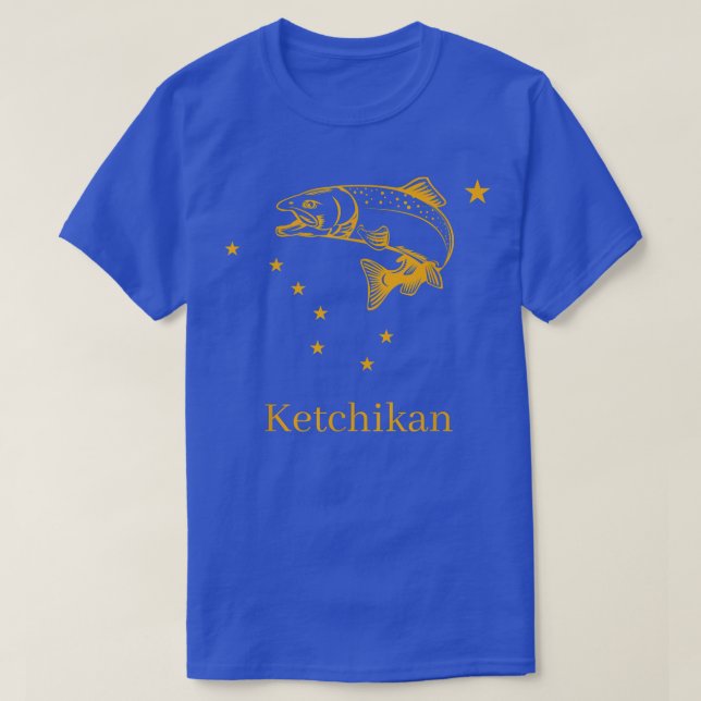 Ketchikan Salmon Alaska State Flag Fishing  T-Shirt (Design Front)