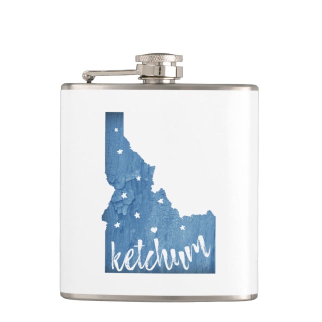 Ketchum Idaho Wood Grain Hip Flask (Front)