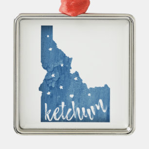Ketchum Idaho Wood Grain Metal Tree Decoration