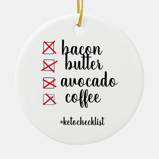 Keto Checklist Ceramic Tree Decoration (Front)