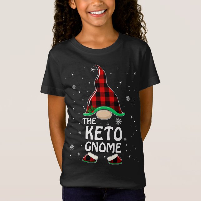 Keto Gnome Buffalo Plaid Matching Family Christmas T-Shirt (Front)